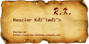 Reszler Kálmán névjegykártya